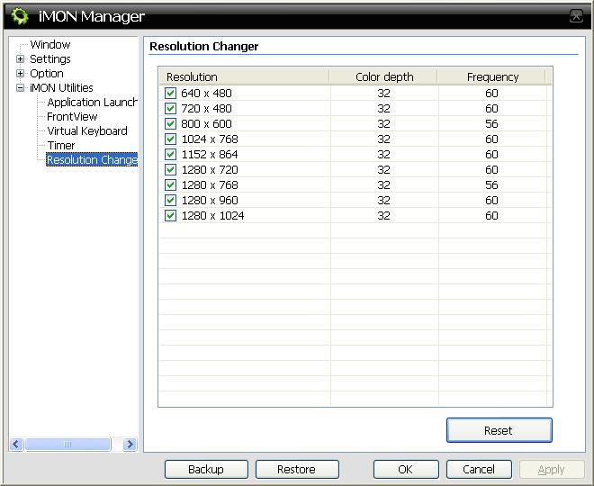 a) Open iMON Manager and select “iMON Utilities” and “Resolution Changer”.